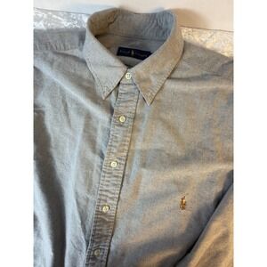 Ralph Lauren XLT Tall Oxford Button Down Shirt Gray Pony Logo Cotton Preppy